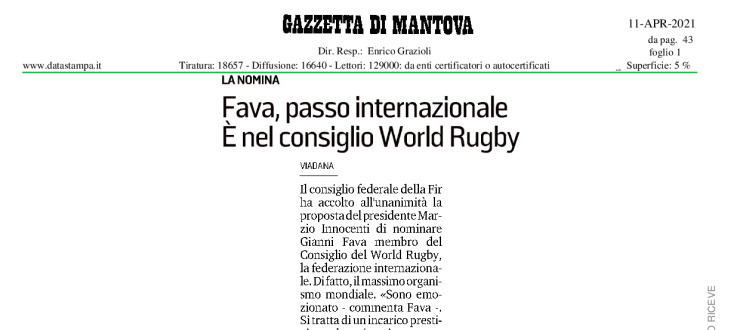 Fava, passo internazionale. È nel consiglio World Rugby