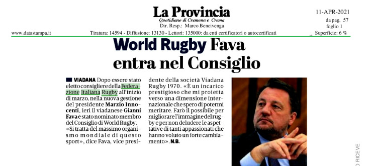 World Rugby. Fava entra nel Consiglio 
