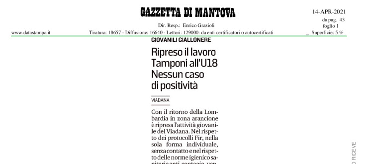 Ripreso il lavoro. Tamponi all'U18. Nessun caso di positività