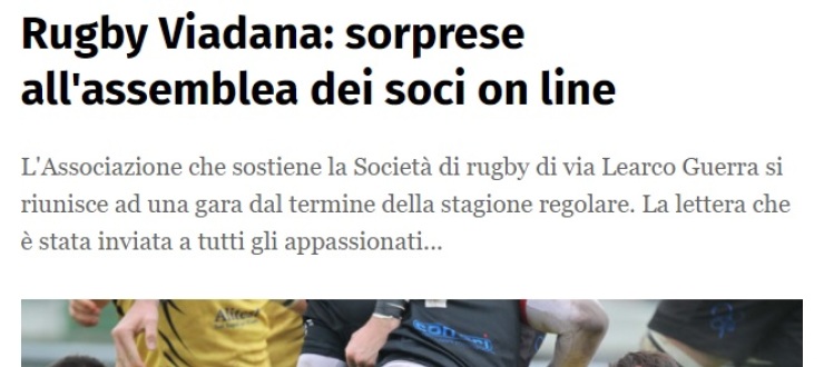 Rugby Viadana: sorprese all'assemblea dei soci on line