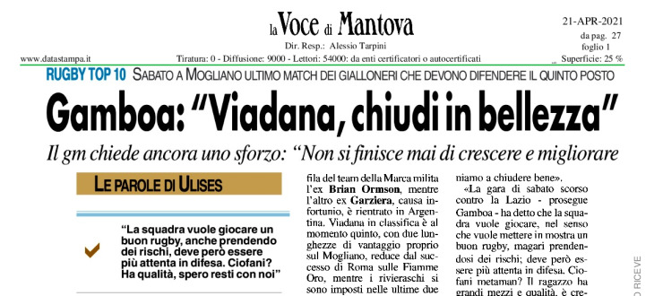Gamboa: "Viadana, chiudi in bellezza"