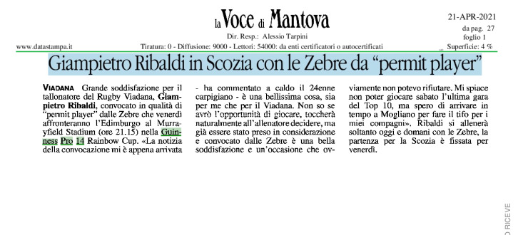 Giampietro Ribaldi in Scozia con le Zebre da "permit player"