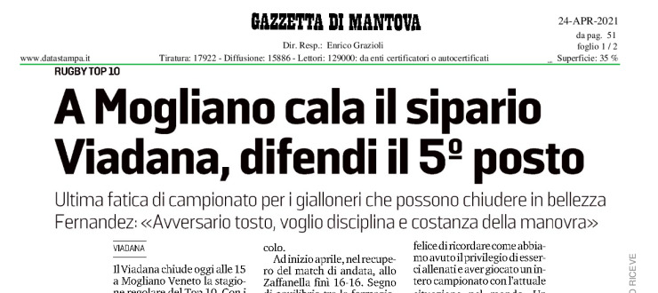 A Mogliano cala il sipario. Viadana, difendi il 5° posto