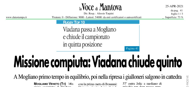Missione compiuta: Viadana chiude quinto