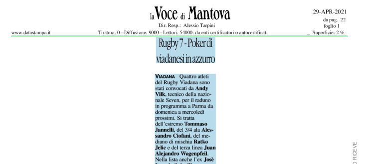 Rugby 7 - Poker di viadanesi in azzurro