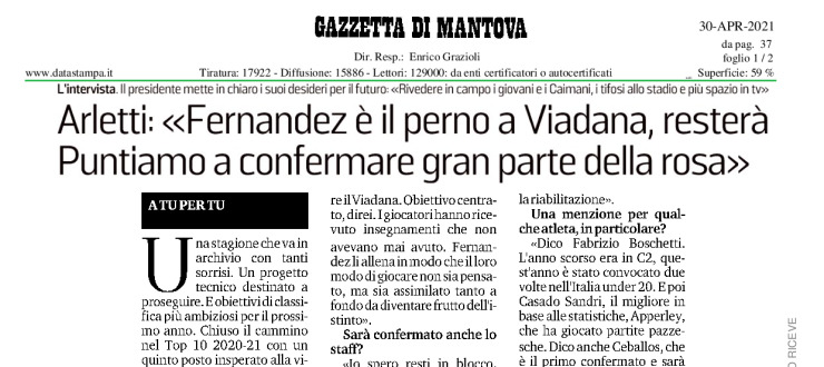 Arletti: "Fernandez è il perno a Viadana, resterà. Puntiamo a confermare gran parte della rosa" 
