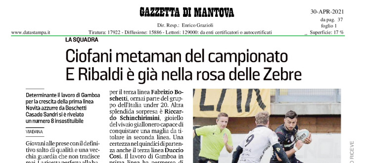 Ciofani, metaman del campionato. E Ribaldi è già nella rosa delle Zebre  