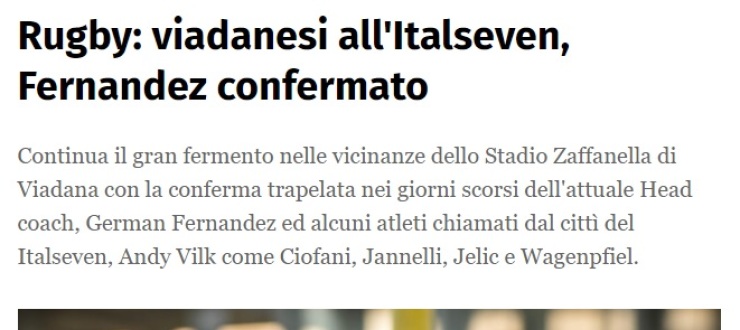 Rugby: viadanesi all'Italseven, Fernandez confermato