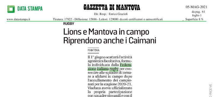 Lios e Mantova in campo. Riprendono anche i Caimani