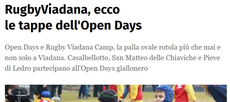RugbyViadana, ecco le tappe dell'Open Days