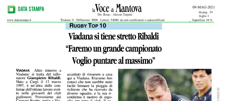 Viadana si tiene stretto Ribaldi: "Faremo un grande campionato. Voglio puntare al massimo"