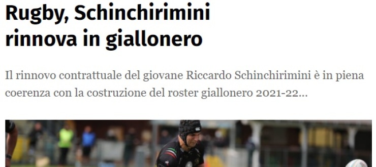 Rugby, Schinchirimini rinnova in giallonero