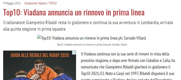 Top10: Viadana annuncia un rinnovo in prima linea