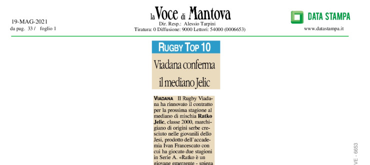 Viadana conferma il mediano Jelic