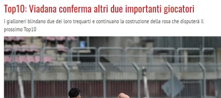Top10: Viadana conferma altri due importanti giocatori