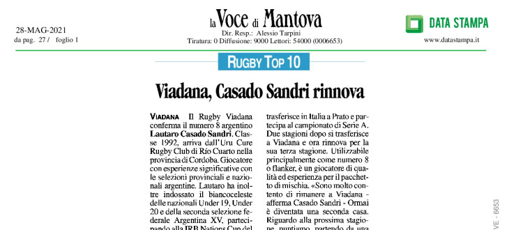 Viadana, Casado Sandri rinnova