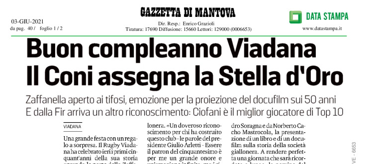 Buon compleanno Viadana. Il Coni assegna la Stella d'Oro