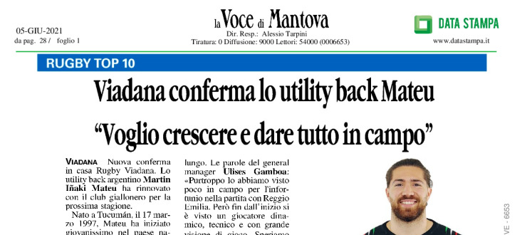 Viadana conferma lo utility back Mateu "Voglio crescere e dare tutto in campo"