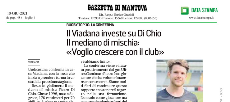 Il Viadana investe su Di Chio. Il mediano di mischia: "Voglio crescere con il club"