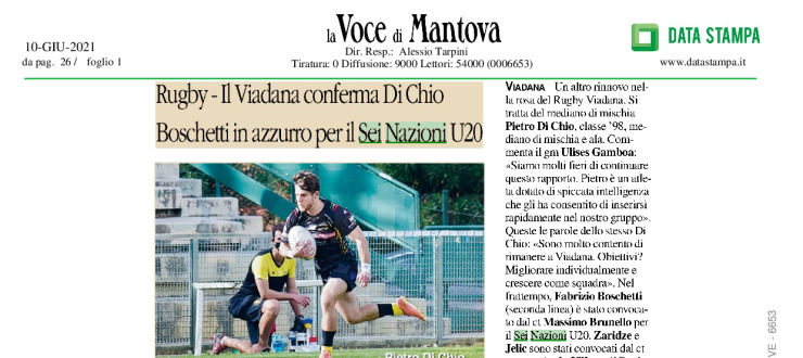 Il Viadana conferma Di Chio. Boschetti in azzurro per il Sei Nazioni U20