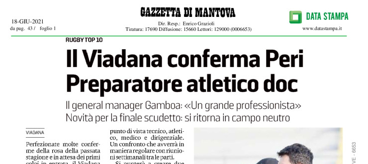 Il Viadana conferma Peri. Preparatore atletico doc
