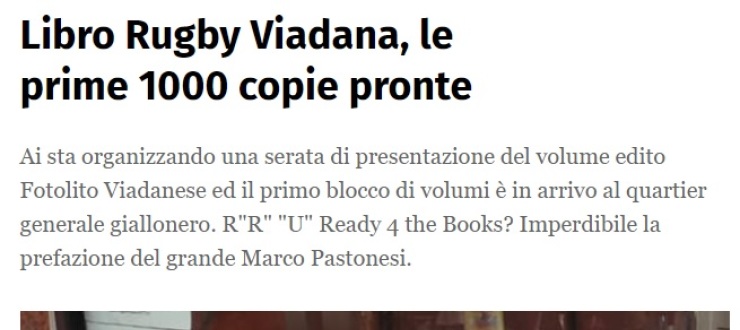 Libro Rugby Viadana, le prime 1000 copie pronte