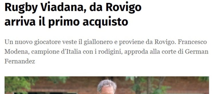 Rugby Viadana, da Rovigo arriva il primo acquisto