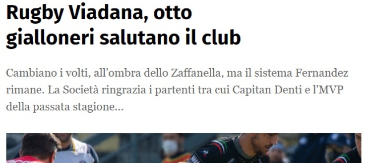 Rugby Viadana, otto gialloneri salutano il club