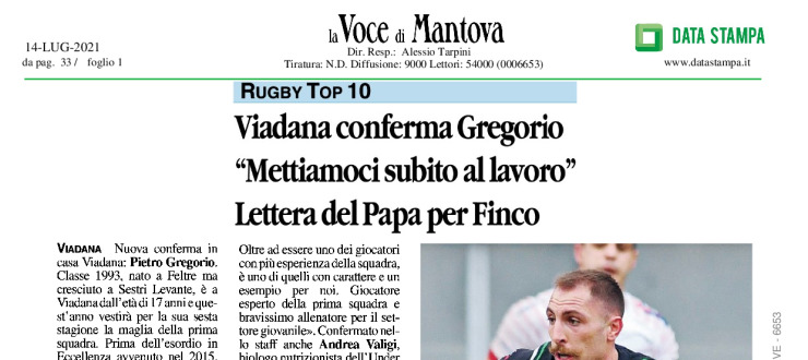 Viadana conferma Gregorio. "Mettiamoci subito al lavoro". Lettera del Papa per Finco