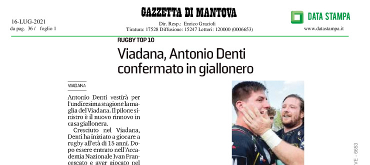 Viadana, Antonio Denti confermato in giallonero