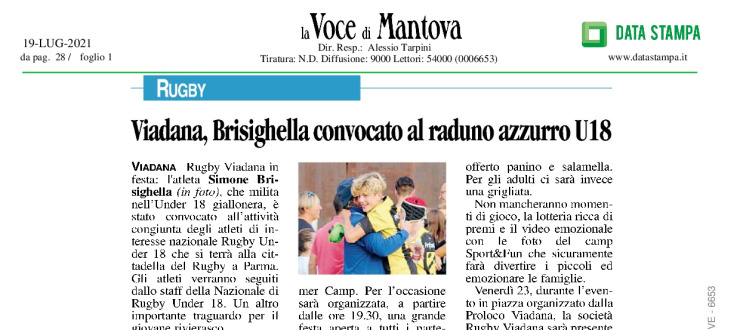 Viadana, Brisighella convocato al raduno azzurro U18 