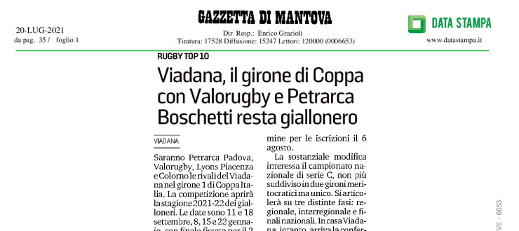 Viadana, il girone di Coppa con Valorugby e Petrarca. Boschetti resta giallonero