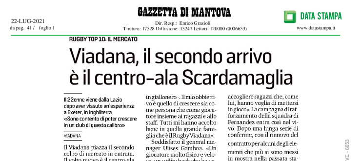 Viadana, il secondo arrivo è il centro-ala Scardamaglia