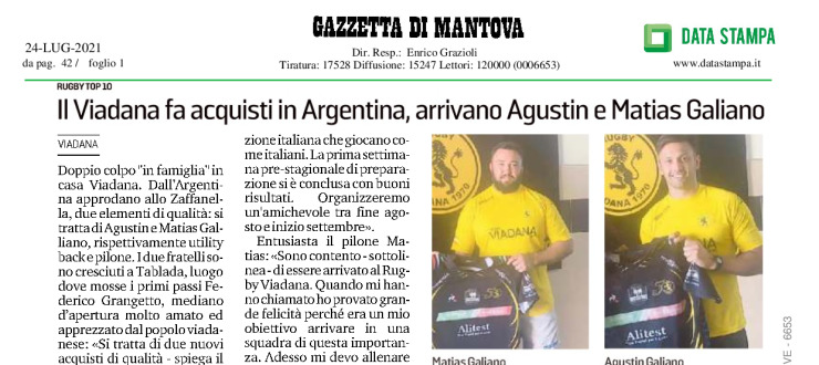 Il Viadana fa acquisti in Argentina, arrivano Agustin e Matias Galliano 