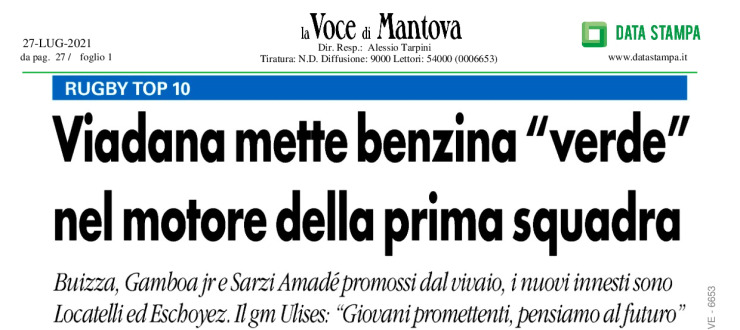 Viadana mette benzina "verde" nel motore della prima squadra 