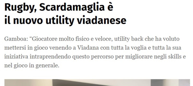 Rugby, Scardamaglia è il nuovo utility viadanese