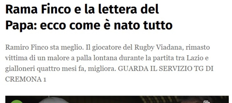 Rama Finco e la lettera del Papa: ecco come è nato tutto