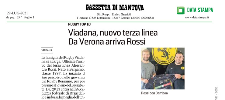 Viadana, nuovo terza linea. Da Verona arriva Rossi 