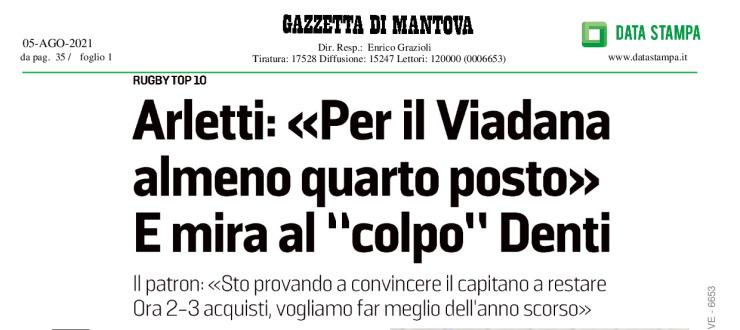 Arletti: "Per il Viadana almeno quarto posto" E mira al "colpo" Denti