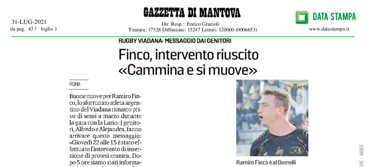 Finco, intervento riuscito "cammina e si muove" 