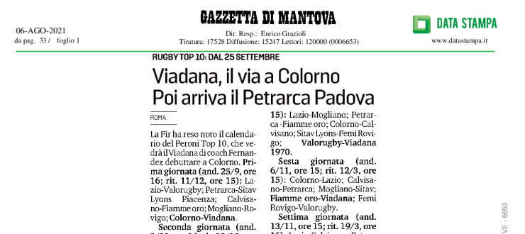 Viadana, il via a Colorno. Poi arriva il Petrarca Padova