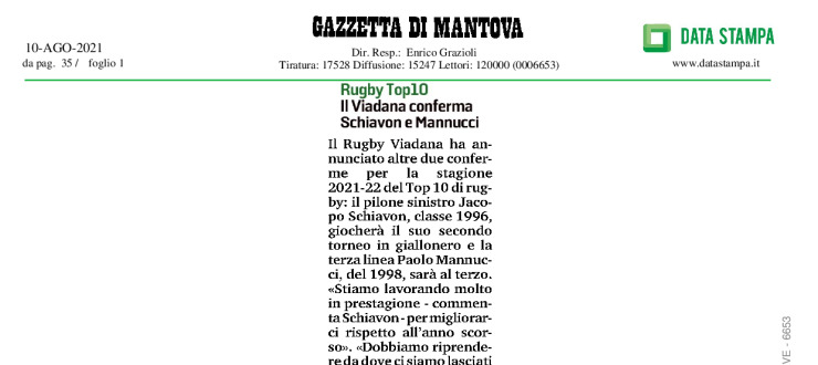 Il Viadana conferma Schiavon e Mannucci 
