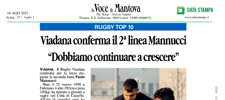 Viadana conferma il 2° linea Mannucci "Dobbiamo continuare a crescere"