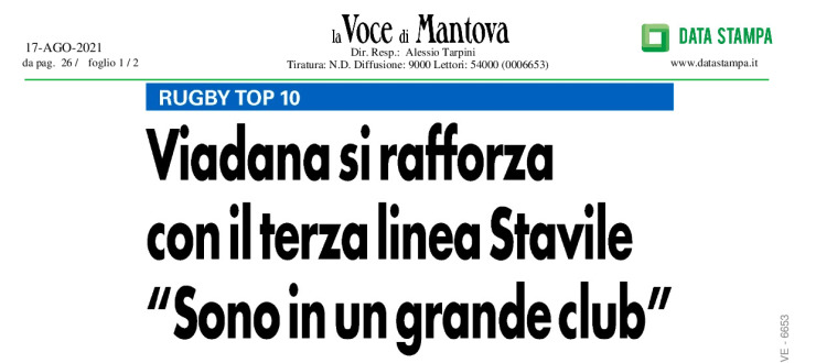 Viadana si rafforza con il terza linea Stavile "Sono in un grande club"