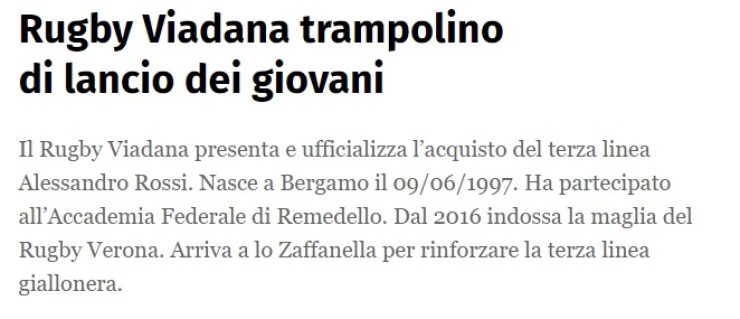 Rugby Viadana trampolino di lancio dei giovani