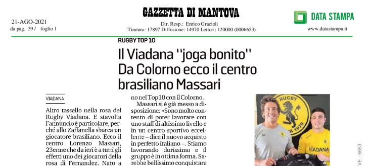 Il Viadana "joga bonito". Da Colorno ecco il centro brasiliano Massari