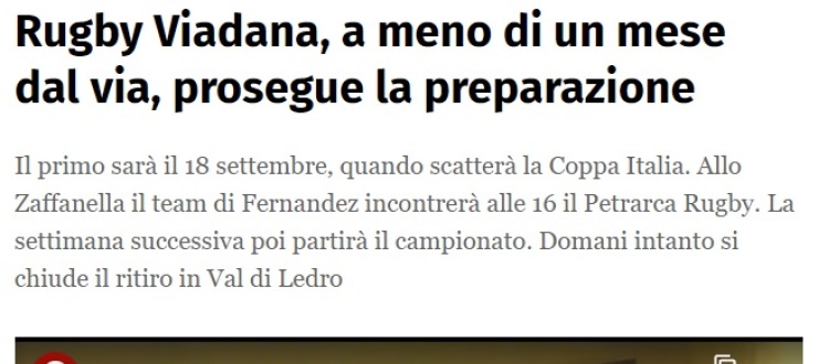 Rugby Viadana, a meno di un mese dal via, prosegue la preparazione
