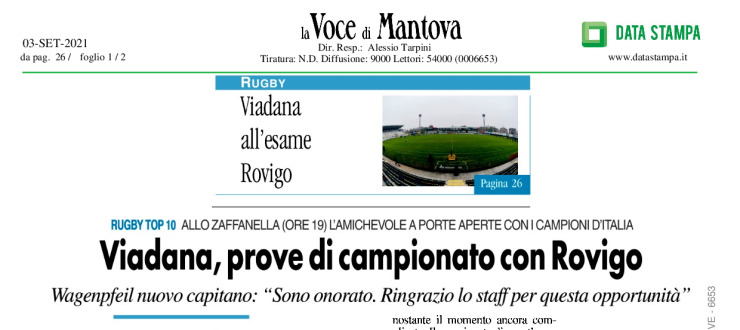 Viadana, prove di campionato con Rovigo 