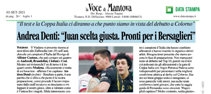 Andrea Denti: "Juan scelta giusta. Pronti per i Bersaglieri"