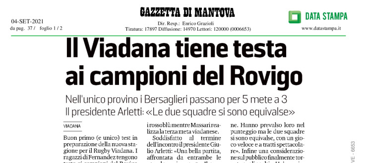 Il Viadana tiene testa ai campioni del Rovigo